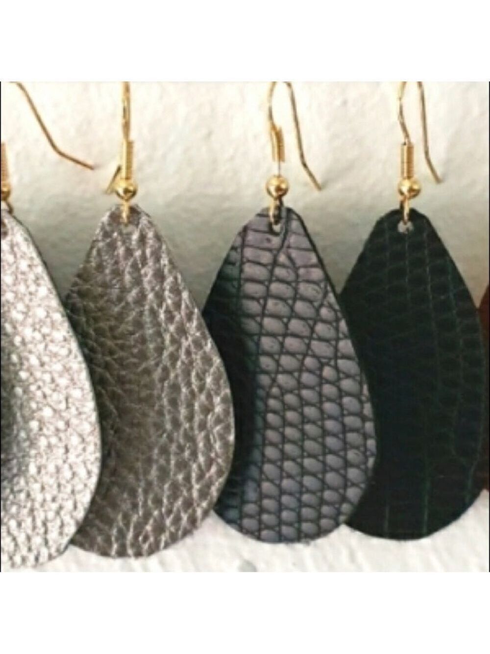 Two pairs Faux leather textured teardrop earrings  fall winter neutral handmade